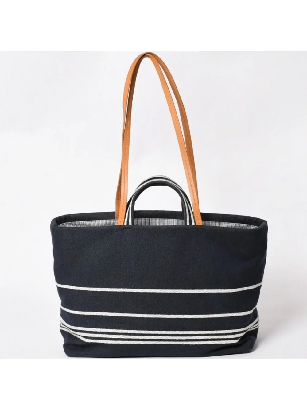 Chanel 2-Way Tote Bag CC Logo Denim Leather Navy Brown Silver